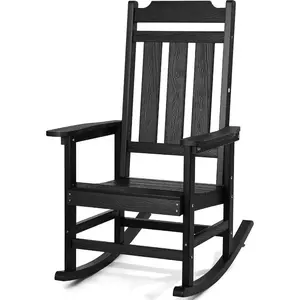 VEVOR 2 Pcs Porch Rocker, HIPS Outdoor Rocking Chair, High Back Patio Rocking Chair with Smooth Armrests, Supports up to 400 lbs, for Garden, Balcony, Porch, Black