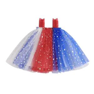 Baby Girl 4th of July Outfit Summer Sleeveless Suspender Star Tulle Clash Dress Toddler Girls Dresses Memorial Day Clothes