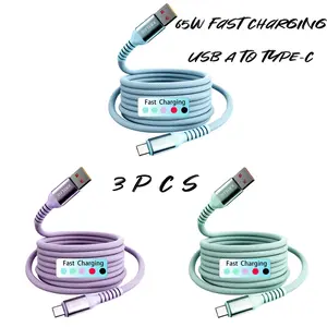 3pcs,60W Nylon Braided,Fast Charging USB-C Cable, High-Speed Data Sync, Durable Round Shape, Male to Male, 100.58cm/201.17cm, with USB to Type-C, for Xiaomi, Huawei, for SamSung, OnePlus, for VIVO, Oppo, for Infinix & other C-connected devices.