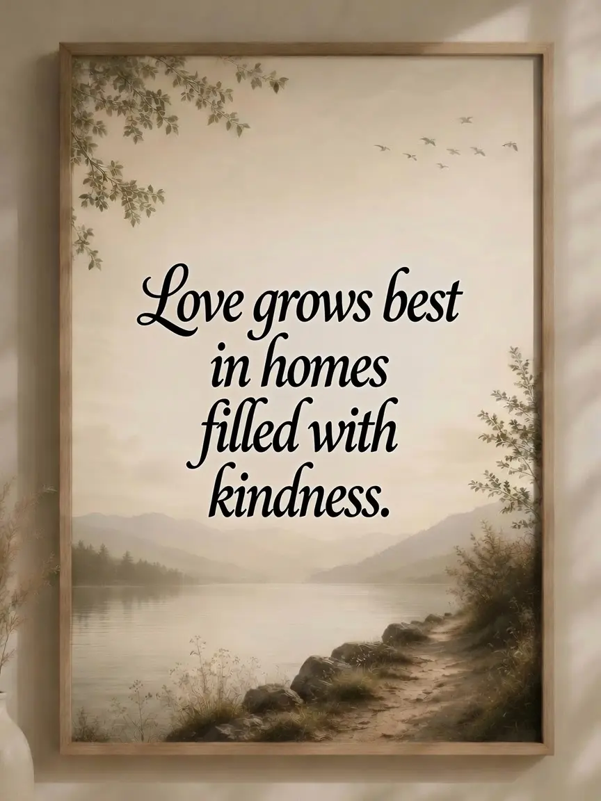 (unframed)  Poster Slogan Inspirational Quote Wall Art Room Decor Love grows best in homes filled with kindness.