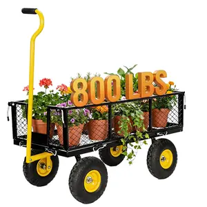 Heavy Duty Garden Cart - 800lbs Load Capacity with 180° Rotating Handle, 10" All-Terrain Tires, Removable Sides for Easy Hauling, Garden Wagon for Yard Work, Outdoor Utility Cart