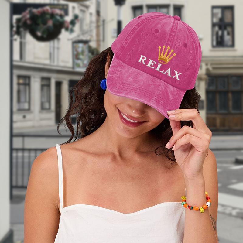 Unisex Vintage Washed Baseball Cap - "RELAX" Crown Design, Adjustable Strap, Stretchable Leisure Hat for Casual Wear, Stretchable Hats, Vintage Washed Hats