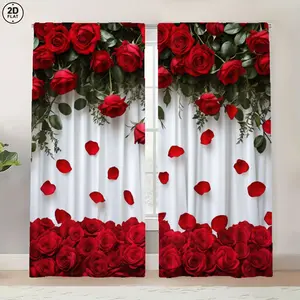 Two-Piece Curtain Set with Large Rose Flowers, Rose Cluster, Half-Privacy Curtains for Living Room, Bedroom, Dining Room, Home Decor, Window Curtain, Home Decoration Curtain