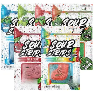 Sour Strips Flavored Sour Candy Strips Deliciously Sour Chewy Candy Belts Vegetarian Candies Sampler 6 Pack with Wild Cherry & Rainbow Flavors Re-sealable Bags Watermelon