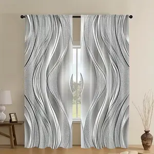 Elegant Four-Season Curtains, Modern Wave S-Shaped Pattern, Polyester, Perfect for Bedroom, Office, Kitchen, Living Room, Study Decor, Window Curtain