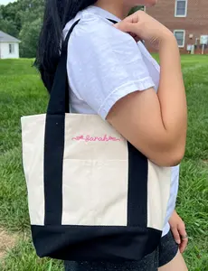Personalized Embroidered Name Tote Bag - Custom Canvas Bag with Bow for Bridesmaids Proposal & Gifts for Her