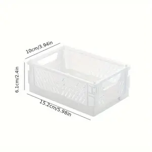2pcs Mini Folding Storage Baskets - Stackable, Durable Plastic Organizer for Desk & Home Essentials, Shelf Baskets