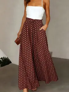 Spring Summer Retro Polka Dot High Waist Wide Leg Pants, Summer Palazzo Pants, Loose Fit Flowy Slimming Versatile Casual Commute Long Trousers