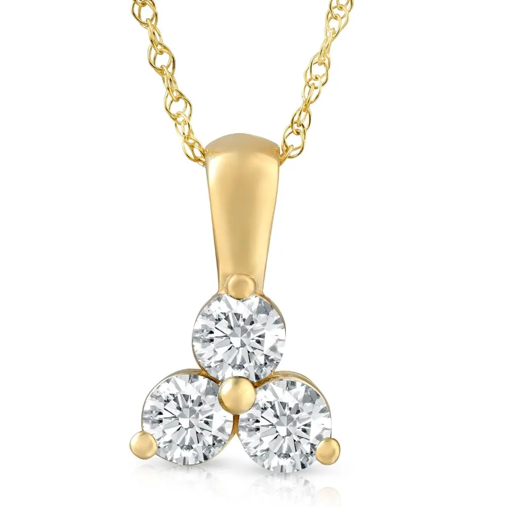 1Ct Diamond Three Stone Pendant in 14k White Yellow Rose Gold Lab Grown Necklace