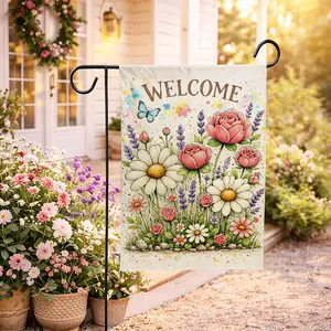 2piece Welcome Garden Flag 12x18 Inch, Double Sided Watercolor Wildflower Spring Summer Outdoor Decor, Seasonal Cottage Farmhouse Yard Banner for Patio Porch, Fade Resistant