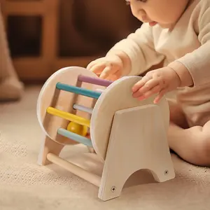 Wooden Montessori Rolling Drum Toy Set, Multi Activity Toddler Playset, Cognitive Development & Hand-Eye Coordination, Perfect for Kids, Christmas/birthday Gift