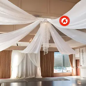 10ftx40ft White Sheer Ceiling Drape Curtain Panels Durable Flame Resistant Fabric