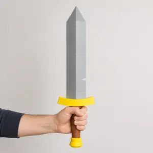 23 Inch Grey Blade Plastic Barbarian Clash Cosplay Sword, Assembled Toy Prop Royale Sword with Yellow Guard, Costume Accessory for Gaming Fans & Roleplay