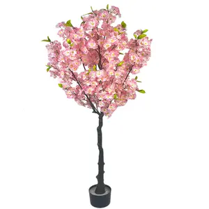 Cherry Blossom Artificial Trees, 4/5Ft Tall Realistic Fake Tree Decor with Pink Silk Plant Blossoms and Leaves, Indoor Artificial Plants for Homeowners Living Room, Office