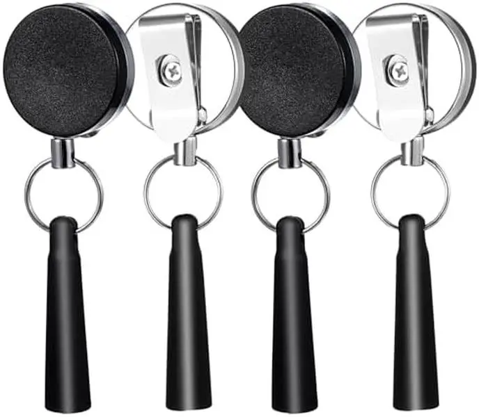4Pcs Heavy-Duty Clip-On Retractable Badge Reel Pencil Holders - Elastic Silicone Desk Organizers with Steel Wire, 60cm Automatic Retraction, Screw-Fixed Back Clip, for Construction Workers, Purse Strap, Belt, Backpack (Fits Various Pens), Carpentry, Autom