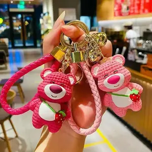 Bear Keychain Cute Cartoon Rose Bear Resin Pendant, Kawaii Animal Charm Keyring, Couple Keychain, INS Style Car&Bag Charm, Smooth Resin Texture for Backpack, Handbag, Purse, Car Keys, Gift& Decoration for Friends Family, Bag Hanging Accessories