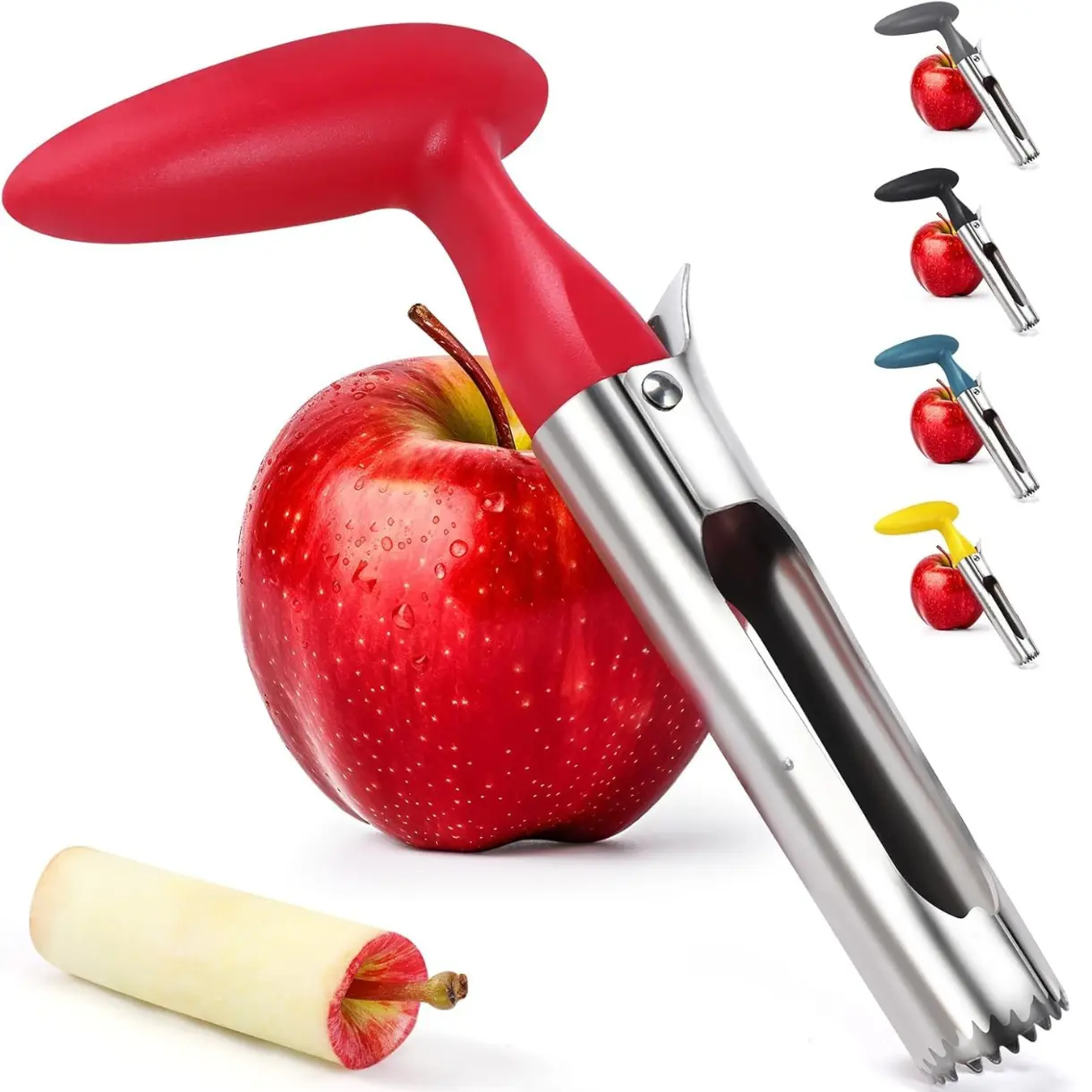 Premium Apple Corer Tool - Easy to Use and Clean - Sturdy Apple Core Remover with Sharp Serrated Blades - Stainless Steel Corers for Apple and Pear - Core Fruits with Ease(Red)