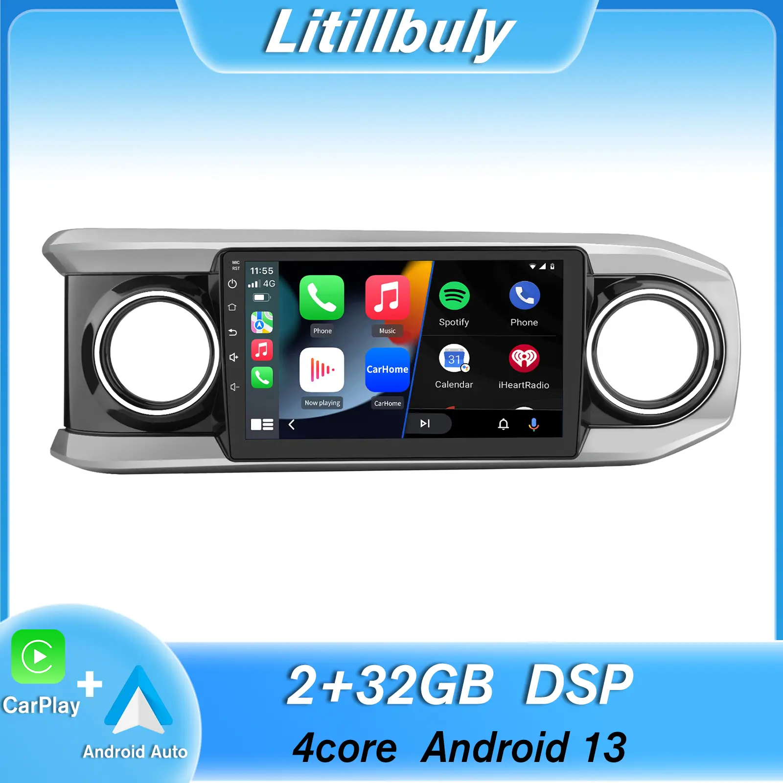 Car Stereo for Toyota Tacoma 2016-2021 touch screen has Android Auto Wireless Carplay, Bluetooth WIFI supports GPS Navigation
