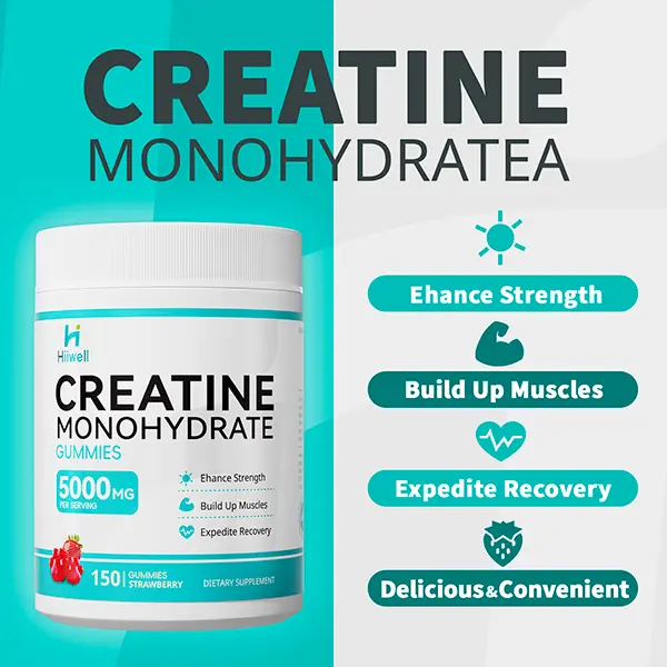 Hiiwell Creatine Monohydrate Gummies 5000mg per Serving Dietary Supplement  for Energy Strength & Endurance Healthcare Vitamin -with L-Carnitine  Vitamin B6 & B12 for Energy Strength & Endurance