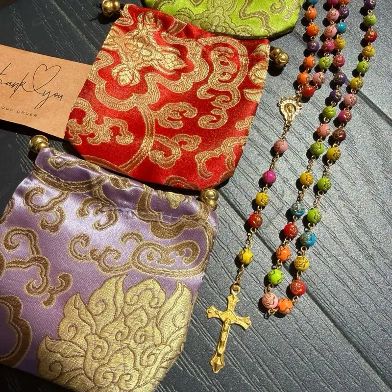 The Saint - Colorful Rosary Necklace with Gold Accents | Catholic Crucifix Rosary Beads | Unisex Faith Jewelry