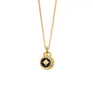 "Celestial Guardian" Moon and North Star Mini Medallion Black Onyx Coin Amulet Necklace