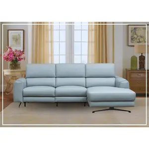 Klaussner Milano Blue Leather L-Shape Power Reclining Sectional Sofa