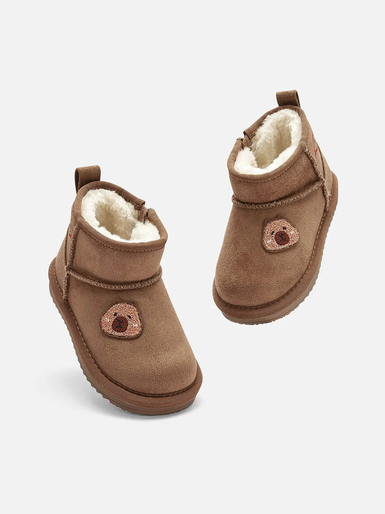 Balabala Kids Snow Boots - Warm Fur-Lined Winter Boots for Boys and Girls Waterproof Anti-Slip Easy On Easy Off Coffee Pink