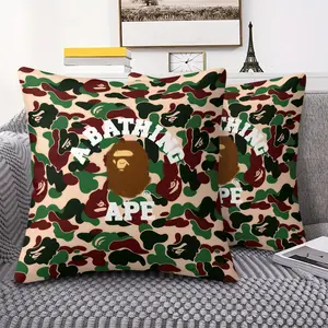 Bape Camouflage Monkey Head Print Throw Pillow, Soft Comfortable Home Decor, Stylish Cushion for Sofa & Bed, Trendy Gift for Boys