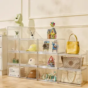 Acrylic Display Cases For Collectibles,Shoe Display Case, Shoe Boxes Clear Plastic Stackable, Clear Stackable Plastic Storage Bins with Magnetic Lid, Clear Shoe Organizer, Figure Display Case
