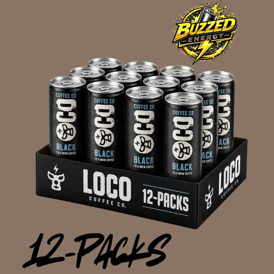 v LOCO Coffee Co. Black Cold Brew Coffee Beverage, 12-Pack Ready-to-Drink Canned Cold Brew