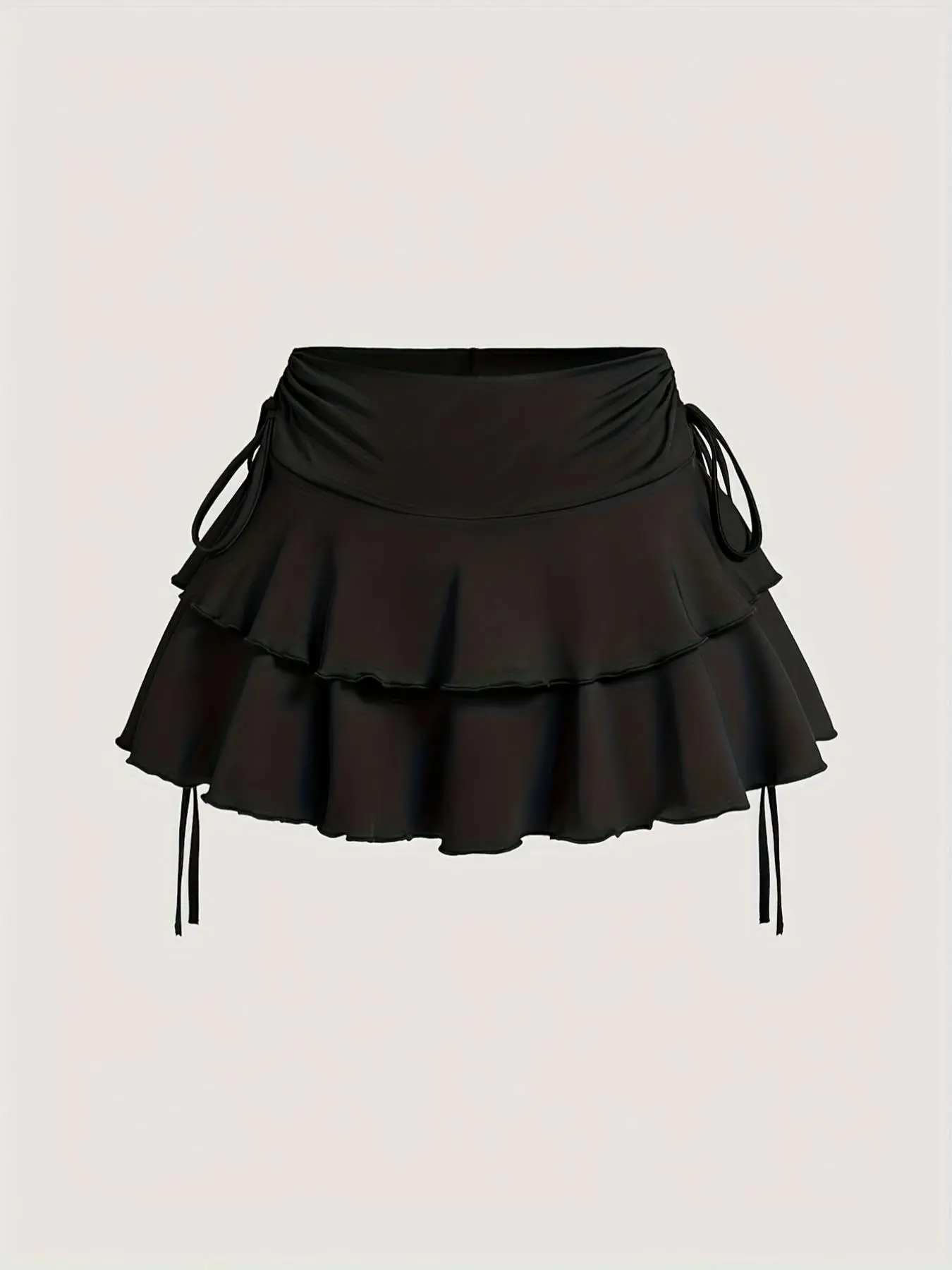 Women's Plain Ruched Lettuce Trim Layered Skirt, Elegant Tie Side Short Skirt for Party Holiday Vacation, Ladies Summer Clothes