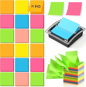 25 Pack Sticky Note and Pop-up Notes Dispenser Set - Sticky Note Dispenser Holder - Colored Self-Stick Notes 3x3 Refills - Acrylic Notes Holder - Sticky Notes Container for Sticky Notes School Office
