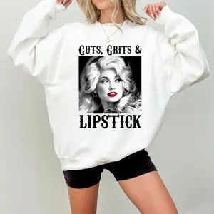 Guts Grit And Lipstick Tshirt, Country Cowgirl Shirt, Dolly Parton Tee, Vintage Country Music Sweatshirt, Western Hoodie, Country Concert Gift, Unisex Sweater Pullover Tee design