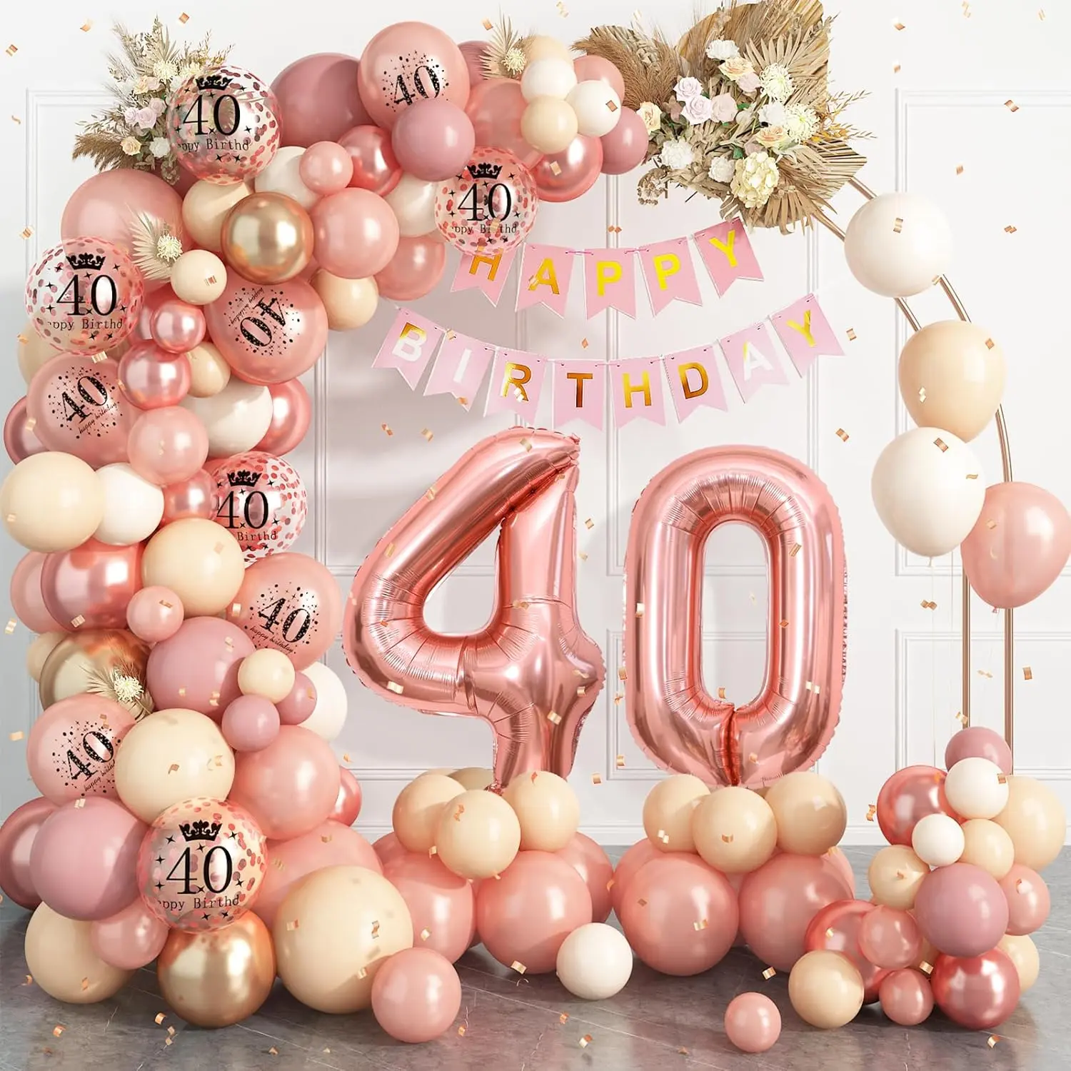 Rose Gold 40th Birthday Balloon Garland Kit for Women Party Decorations
