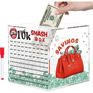 10k Box for Money, Large Piggy Bank for Adults 10000 Savings Challenge Box, Money Saving Box for Cash, Big Clear Acrylic Money Saver Must Break to Open