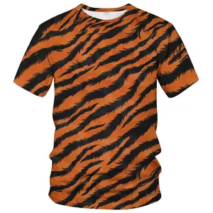 Unisex 3D Tiger Stripes T-Shirt, Realistic Tiger Fur Print Casual Tee for Halloween Party, Daily Wear, Adults (Men & Women)