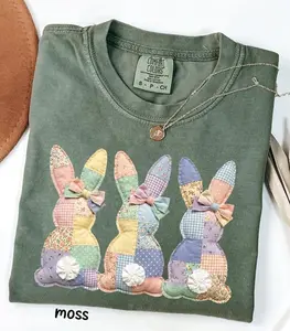 [Sale Up To 50%] Comfort Colors Faux Patchwork Bunny Easter Shirt, Floral Coquette Rabbit T-Shirt, Spring Women Tee, Vintage Cottagecore Easter Day Gift, Graphic Streetwear T-shirt