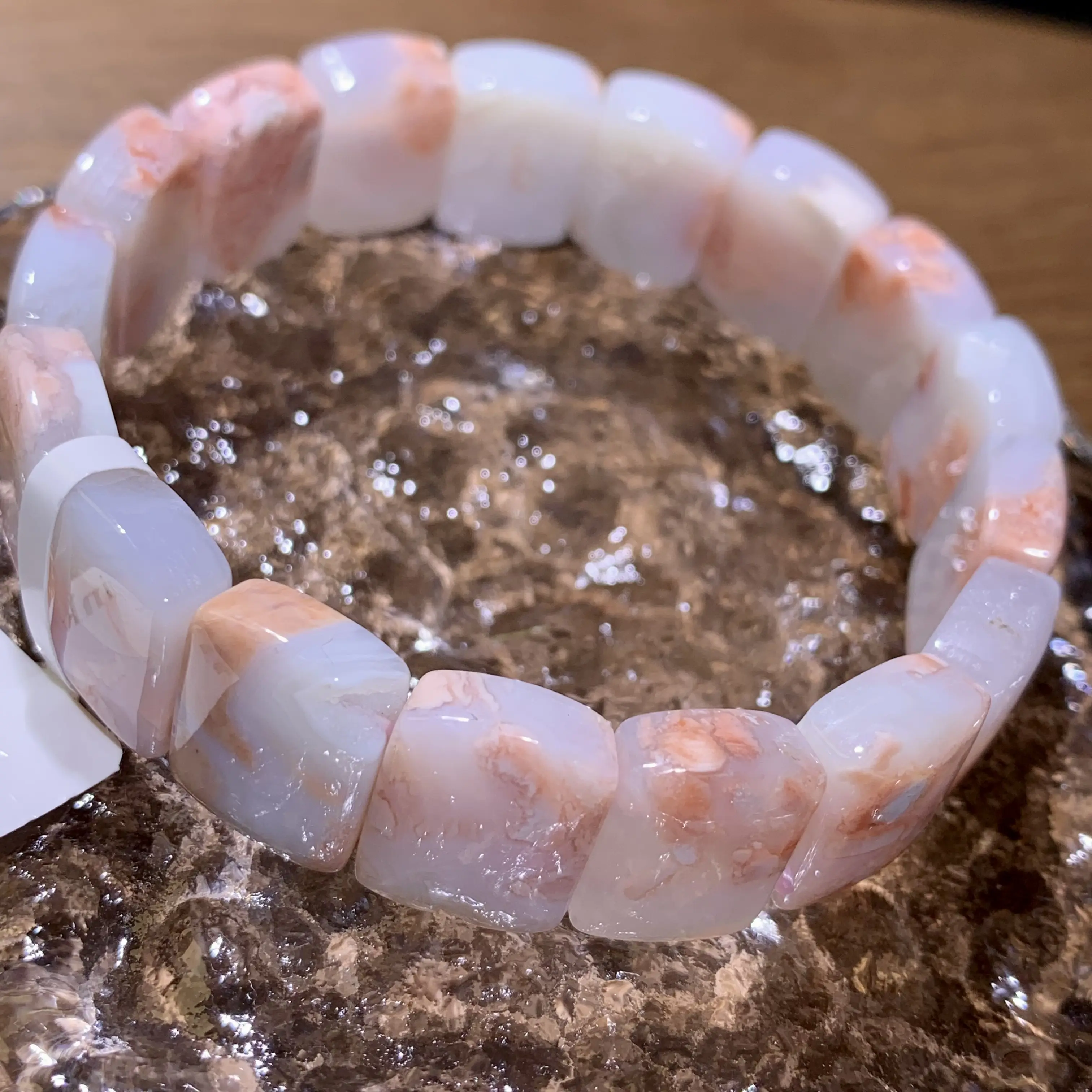 【Druze pink flower agate】Druze pink flower agate Bracelet Stone Round Beads Rock Stretch Bracelet Unisex Jewelry Gift