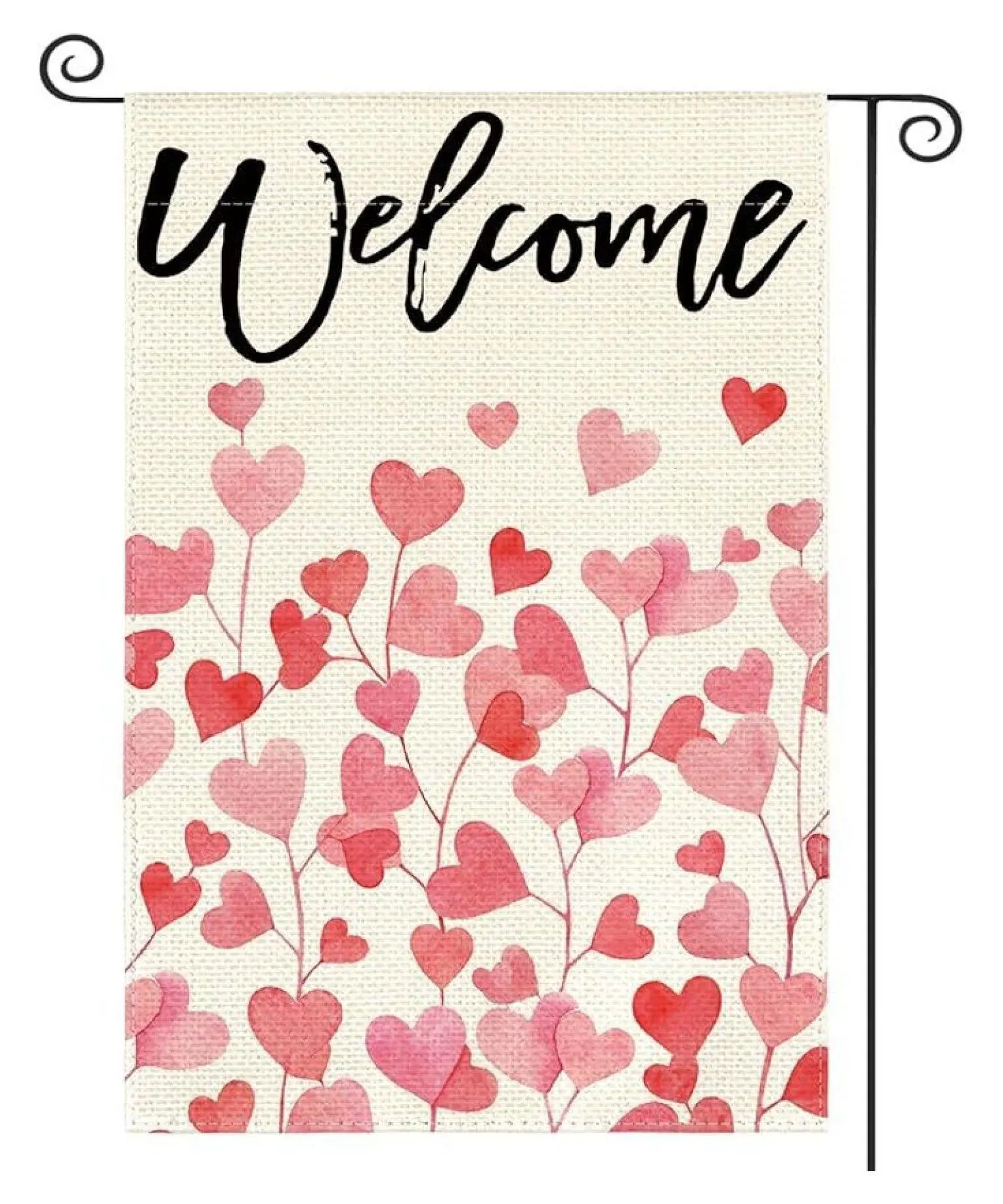 Rustic 12x18 in Double-Sided Garden Flag, Valentine's Day Decor with Heartwarming 'Love' & 'Welcome' Text, Gentle Cycle Machine Washable Accent for Dog & Cat Furniture Houses, Valentines Day