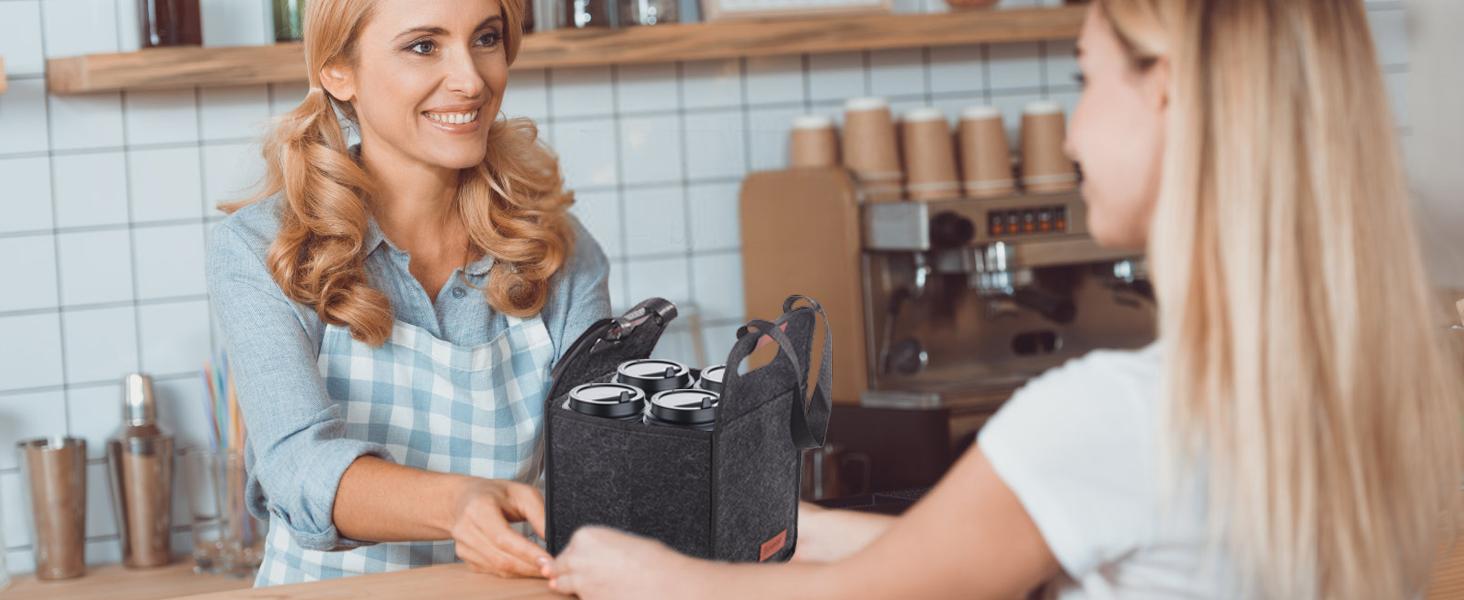 4 Cup Drink Carrier with Handle, Reusable Insulated Drink Caddy Drink Holder for Car, Folding Portable Coffee Cup Holder Bag for Travel and Delivery