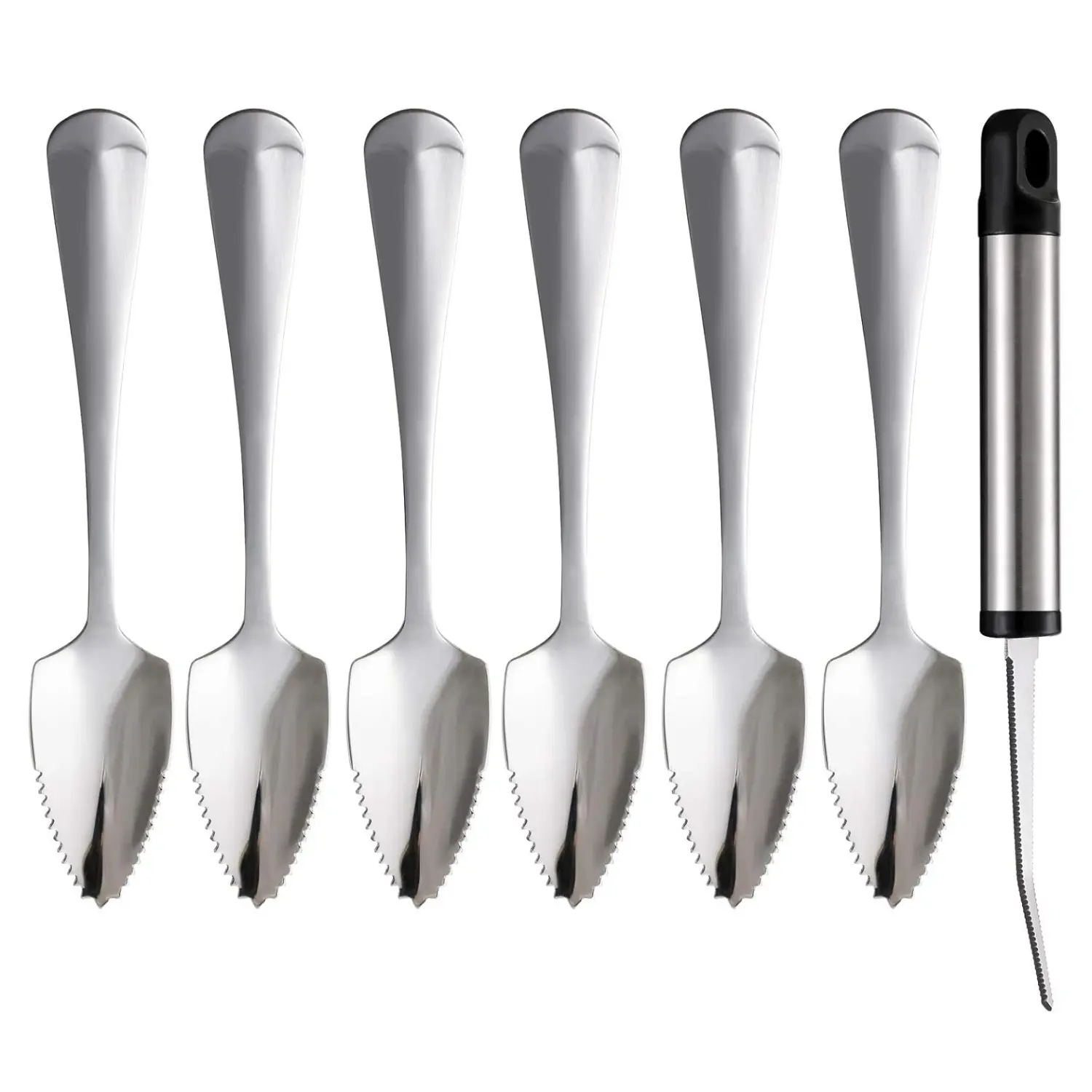 7Pcs Grapefruit Spoons & Knife Set, Stainless Steel Utensils With Serrated Edge & Thick Gauge Handle, Kitchen Tool, Non-stick Plating for Kiwi, Dessert, Apple - Home Improvement.