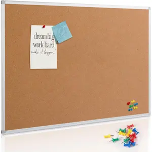 Large Cork Board Bulletin Board 48 x 36, Silver Aluminium Framed 4x3 Corkboard, Wall Mounted Notice Pin Board with 15 Push Pins for School, Home & Office