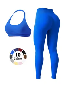 Women's Solid Color Yoga Fitness Set, Sexy Halter Bra Top + High Waist Butt Lifting Yoga Pants, Gym Wear, Outdoor Running, Indoor Pilates, Gym Sets