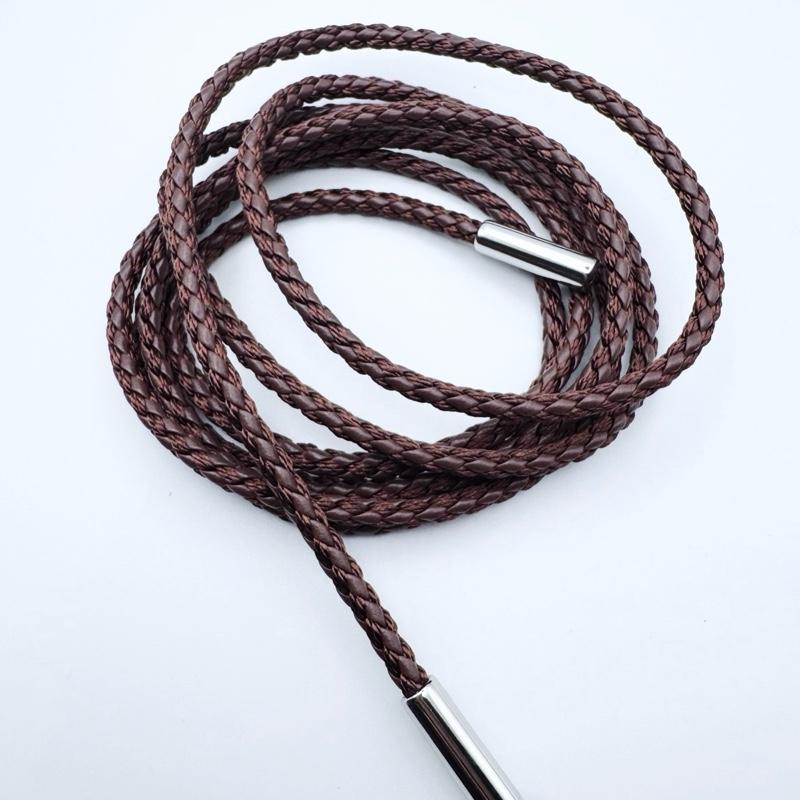 Tie-up Burgundy Braided Rope belt in soft leather