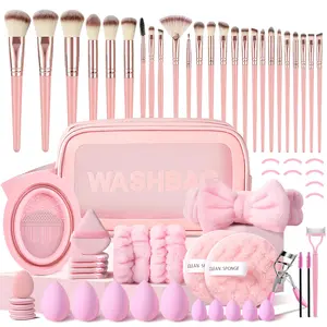 64-Piece Black Makeup Brush Set, Professional Multifunctional Makeup Tool Kit with Makeup Bag, Face Makeup Accessories, Sponge Puff Set, Eyelash Curler Tool