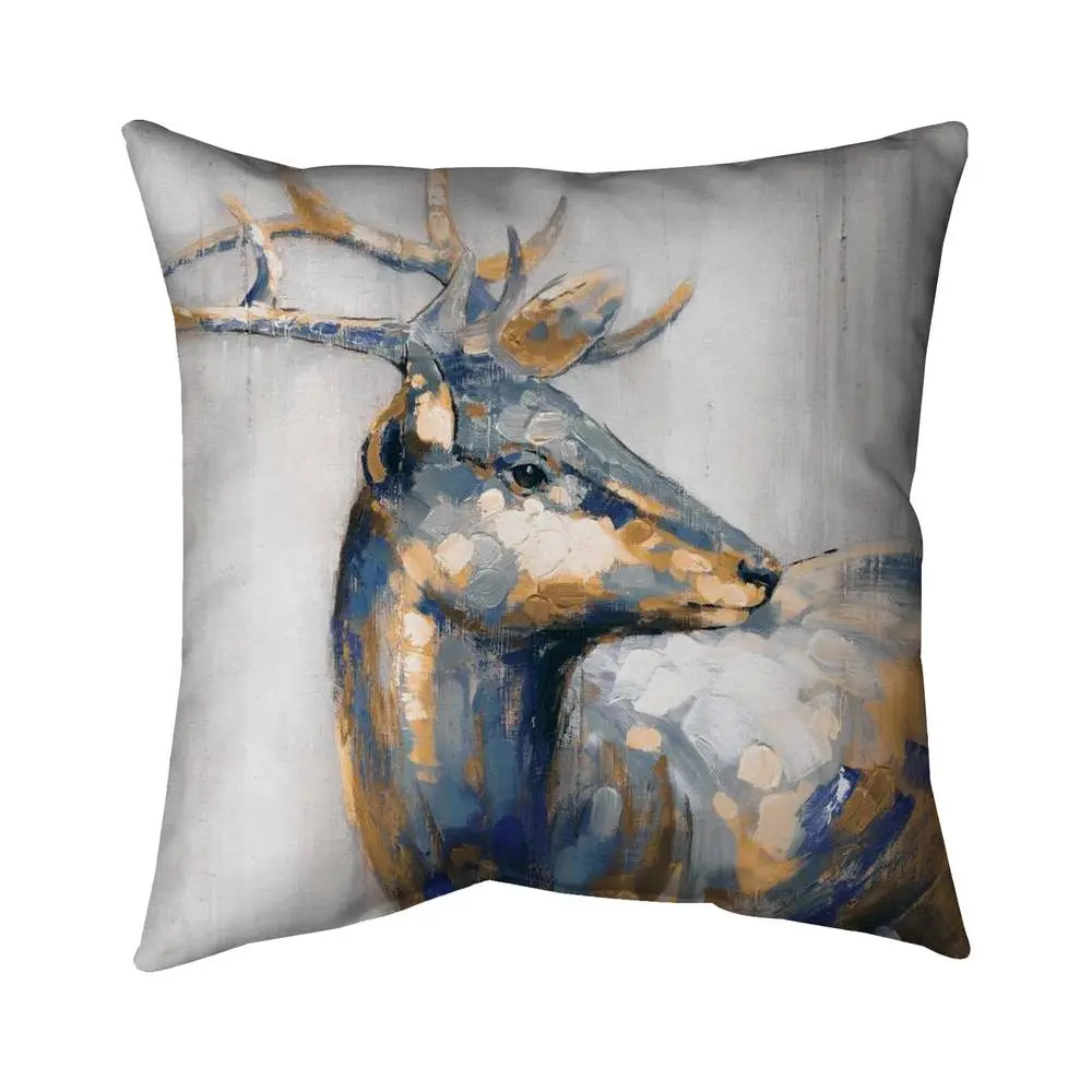16x16 in. 360-Stand Artistic Decorative Spun Polyester Pillow (5542-1616-AN21-1) - Golden Deer Animal Motif, Printed Surface, Plush, UV-Protection, Soft, Contemporary Bedroom Use Art Pillow