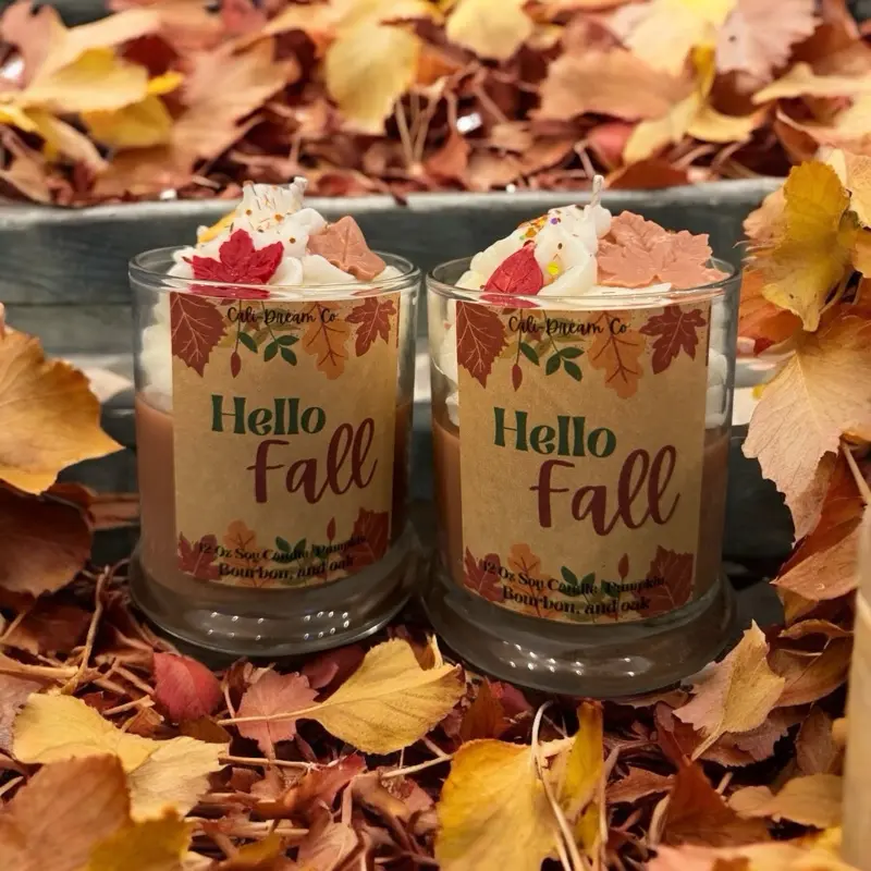 Hello Fall + Soy Wax Candle + Pumpkin + oak