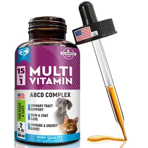 Cat And Dog Multivitamin Liquid With Glucosamine & Cranberry 15 In 1 Health Supplements For Urinary Tract Kidney Bladder Hip And Joint Skin And Coat 60 Ml