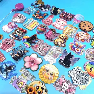 Random 50pcs Cartoon DIY Acrylic Cartoon FlatBack keychain for Badge Reels