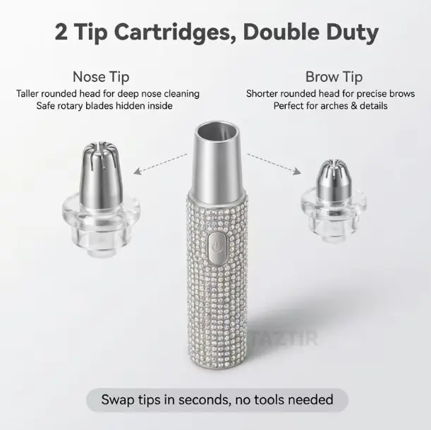 Nasal Hair Cutter, 2026 New 2-in-1Nose Hair Trimmer for Women,Rhinestone Eyebrow & Nose Hair Trimmer Suitable for Grooming, USB Portable Shaver with LED Light, USB- Brow Shaver for Skin, Ideal Gift for Moms, Travel-Friendly Hair Removal Tool waterproof